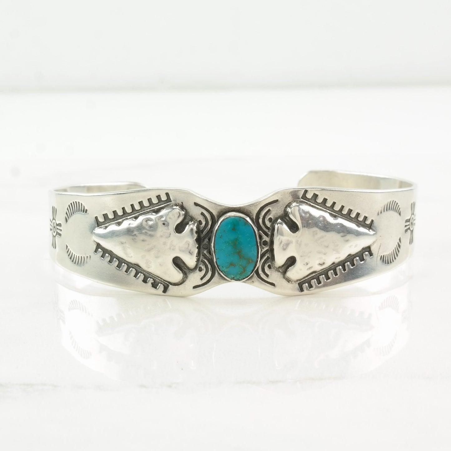 Native American Sterling Silver Cuff Bracelet Turquoise Arrowhead