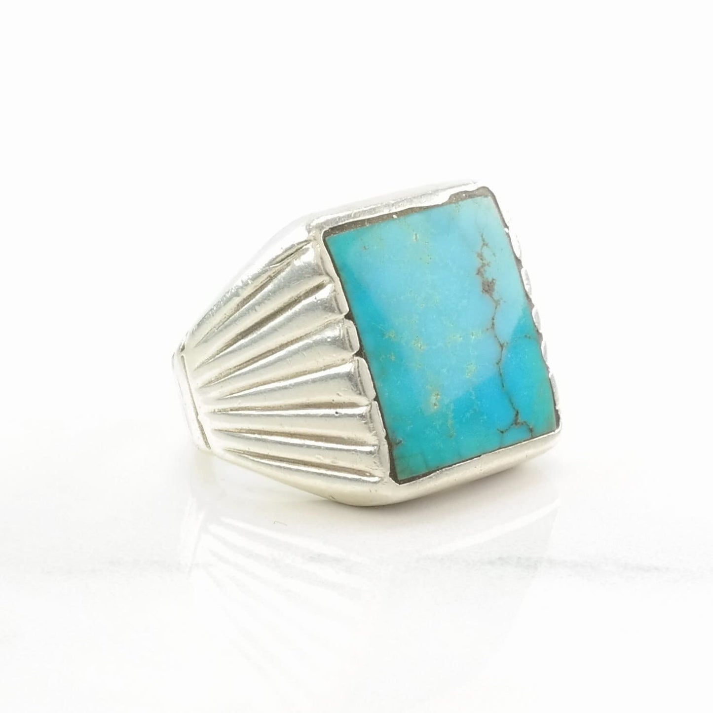 Sterling Silver Ring Turquoise Rectangular Blue Size 8 3/4