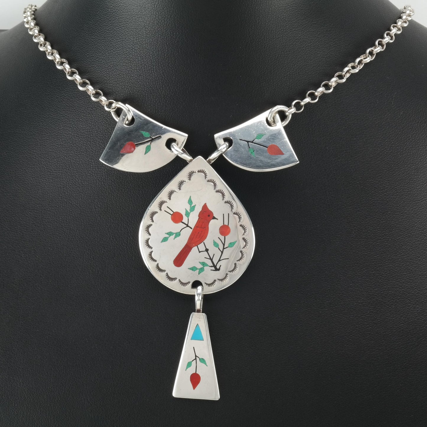 Floral, Cardinal Sterling Silver Necklace N2413