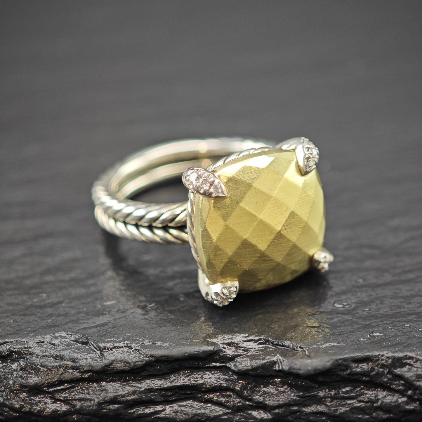 Vintage David Yurman 18K Gold Accent Diamond Ring Sterling Silver Sz 8