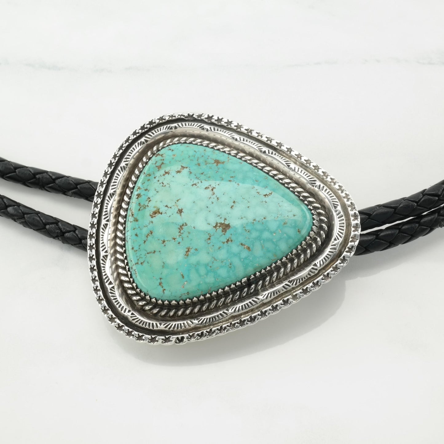 Native Sterling Silver & Kingman Turquoise Bolo Tie, Ca. 1970s N2348