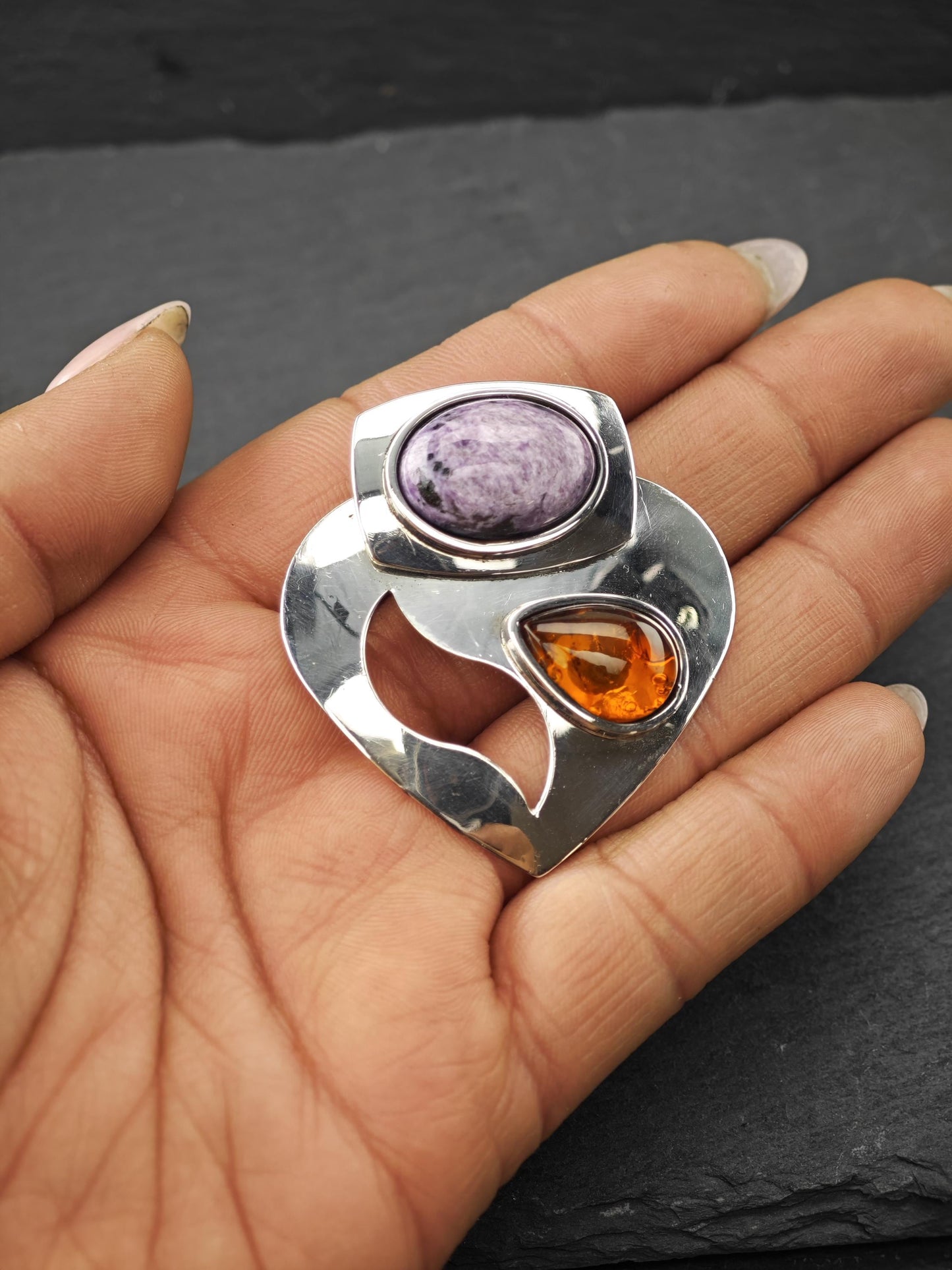 DTR Charoite & Amber Sterling Silver Pendant