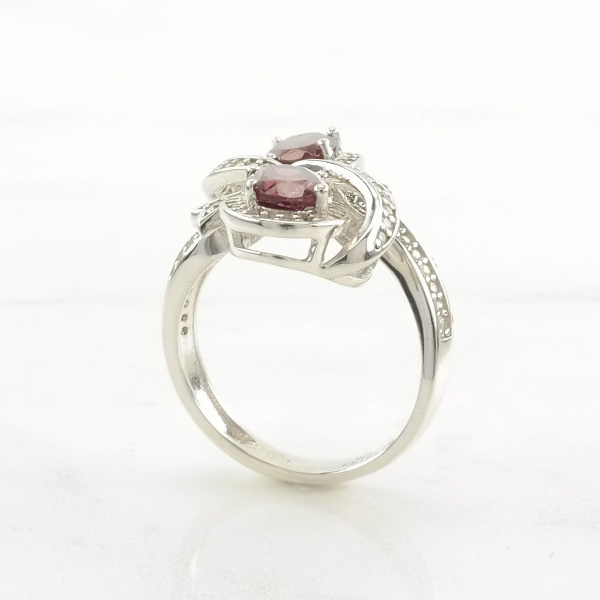 Sterling Silver Ring, Garnet White Zircons Ribbon Pink Size 5