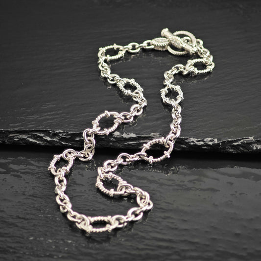 Vintage Judith Ripka CZ, Citrine Sterling Silver Link Chain Necklace N2803