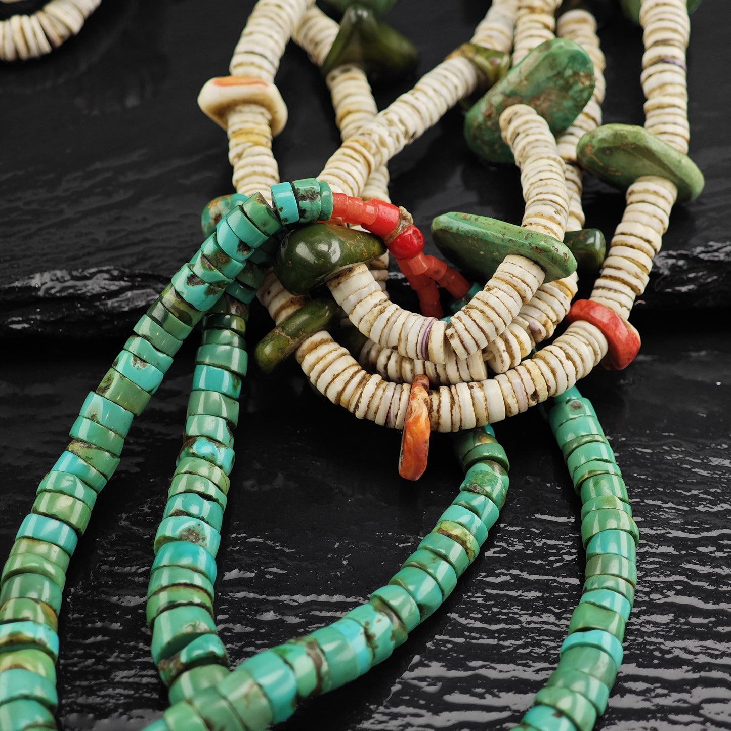 Historic Native American Multicolor Heishi Beaded Necklace N2726