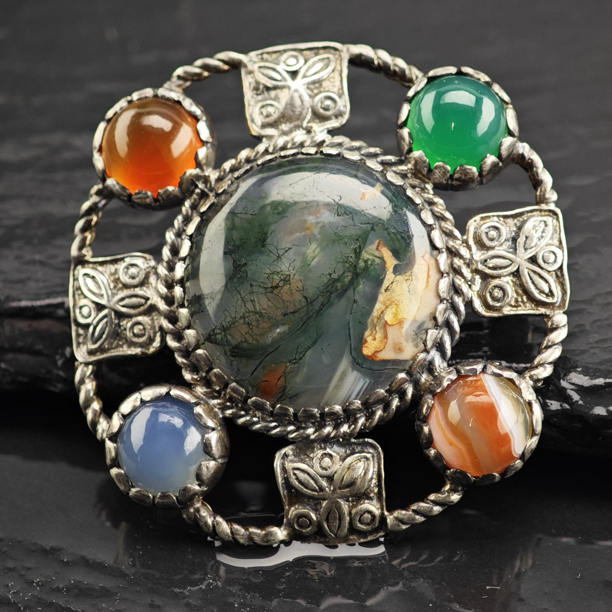 Scottish Agate Sterling Silver Brooch B2251