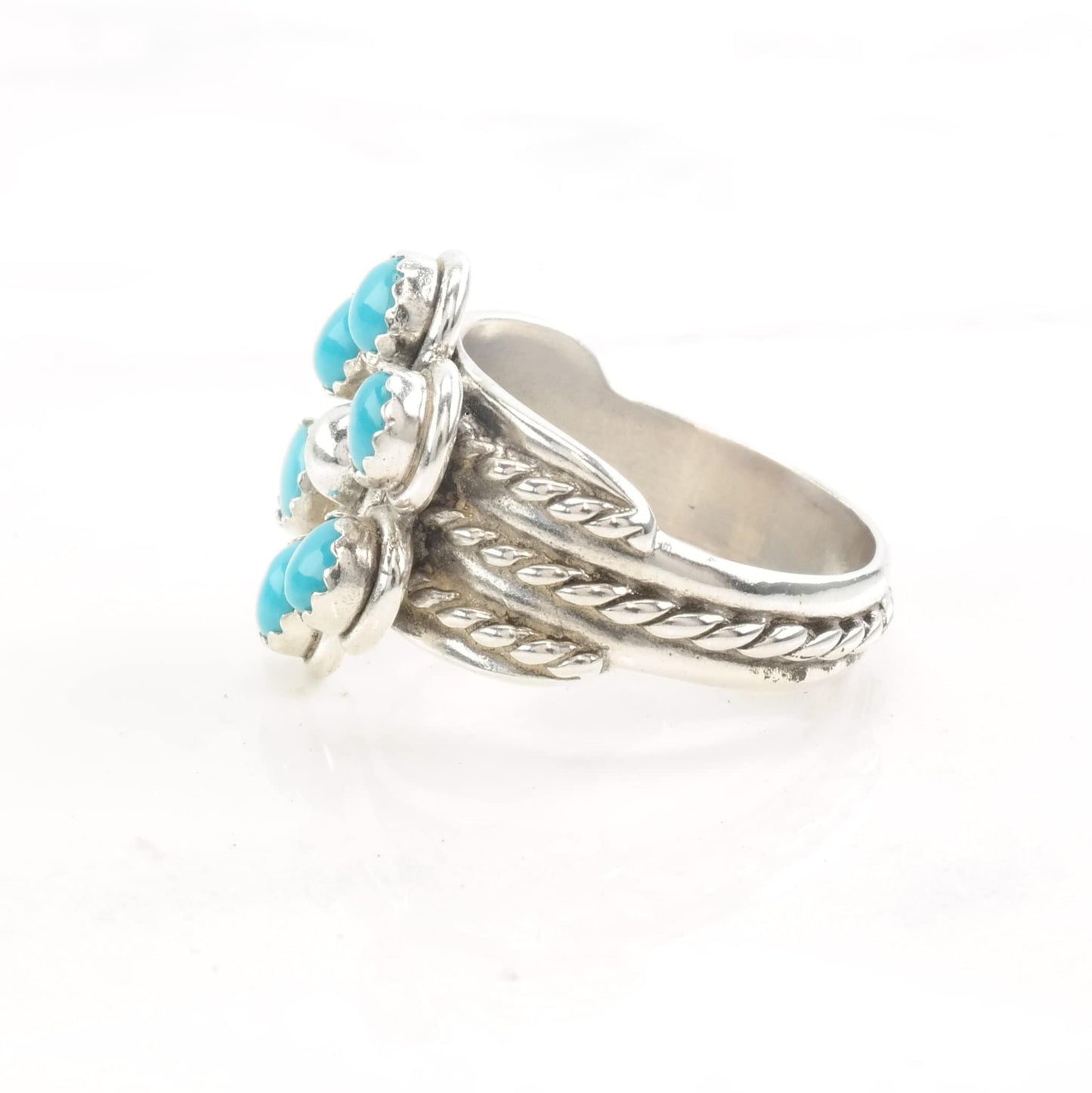 Southwest Silver Ring Turquoise Cluster Flower Size 6 1/2