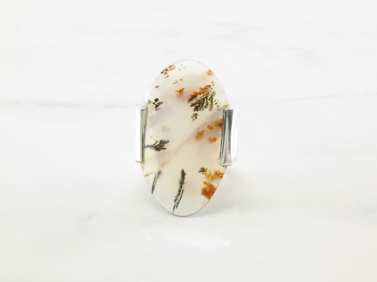 Vintage Sterling Silver Ring Dendritic Agate Size 7 3/4