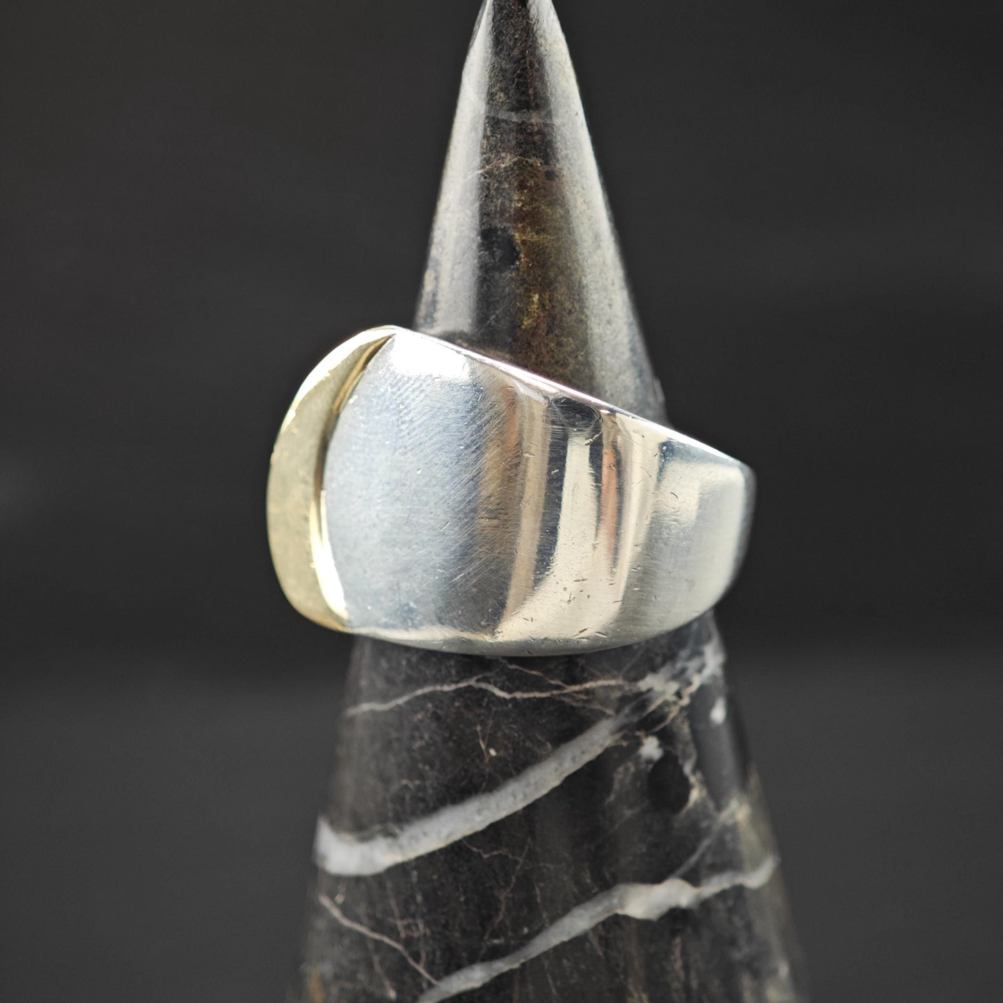 Wide Band Gold Accent Ring Sterling Silver Sz 6 1/4 R6022