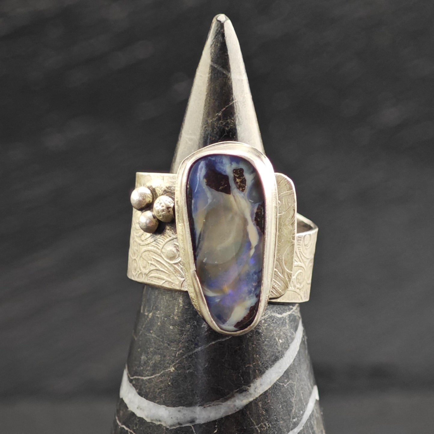 Artisan Boulder Opal Sterling Silver Ring Sz 8 1/2 R6724