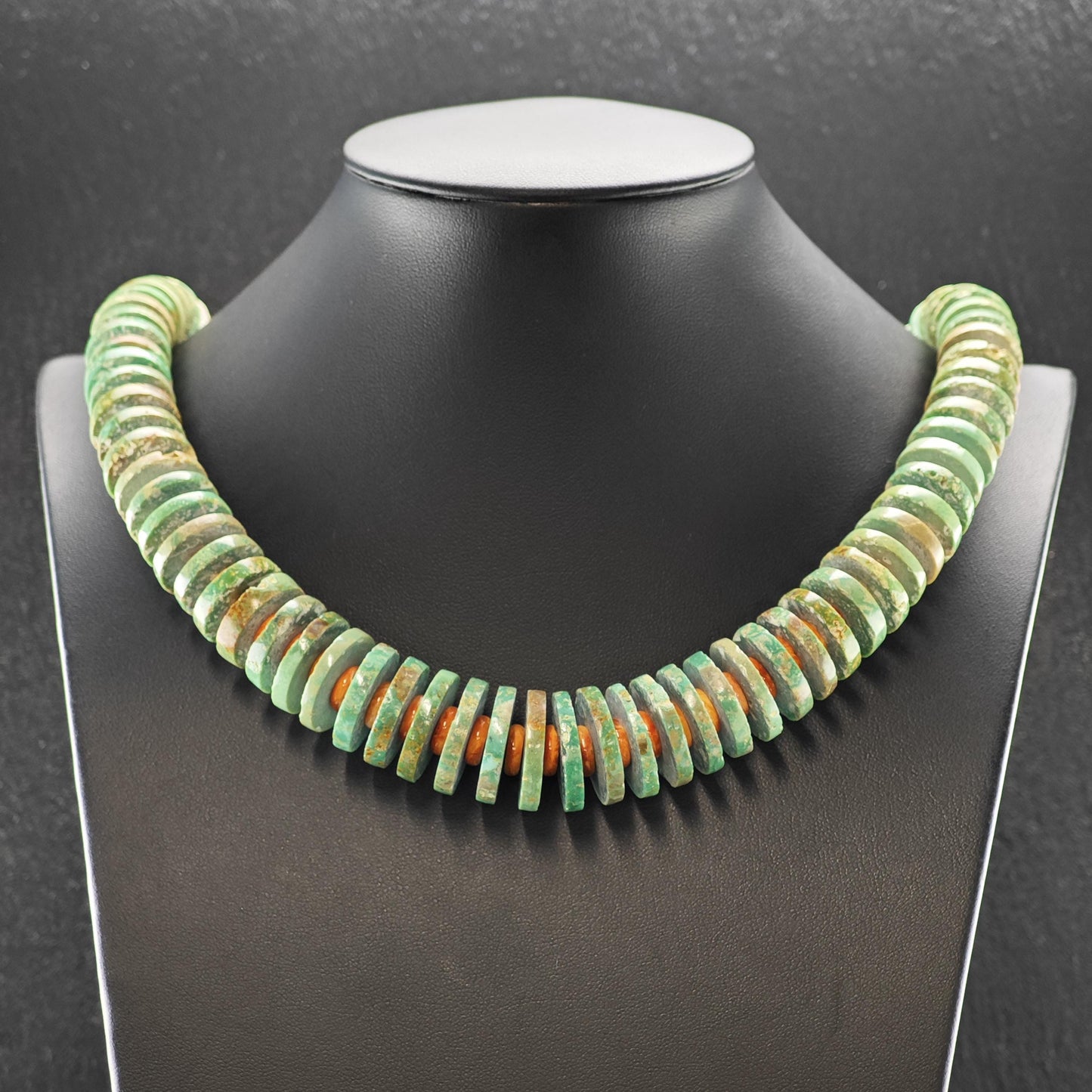 Heishi Necklace Turquoise and Spiny Oyster Beads Sterling Silver Graduated 7-21mm N2666