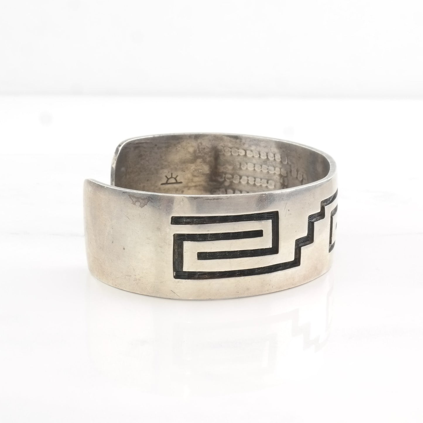 Important Overlay Hopi Cuff Bracelet , Native American Sterling Silver by Weaver Selina