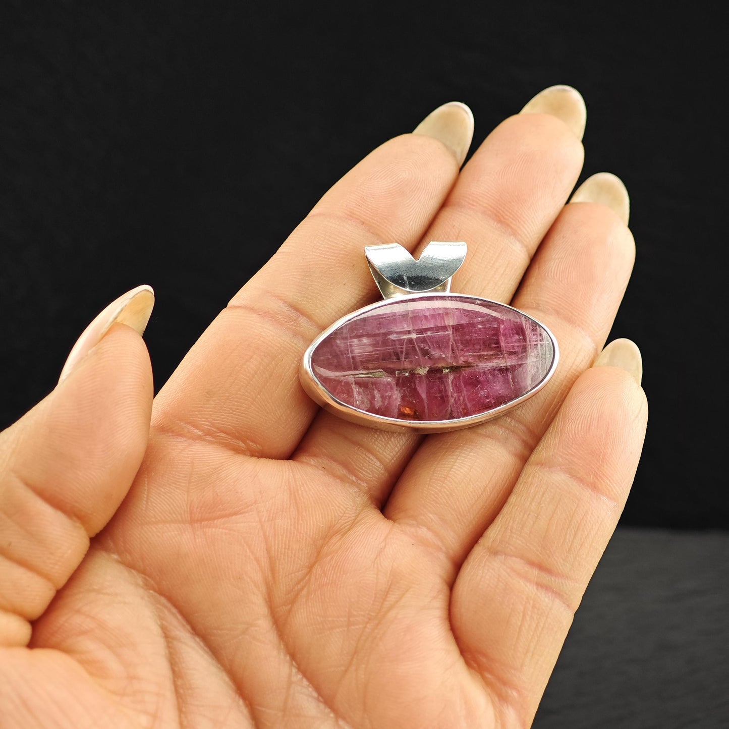 Vintage Pink Gemstone Pendant Sterling Silver