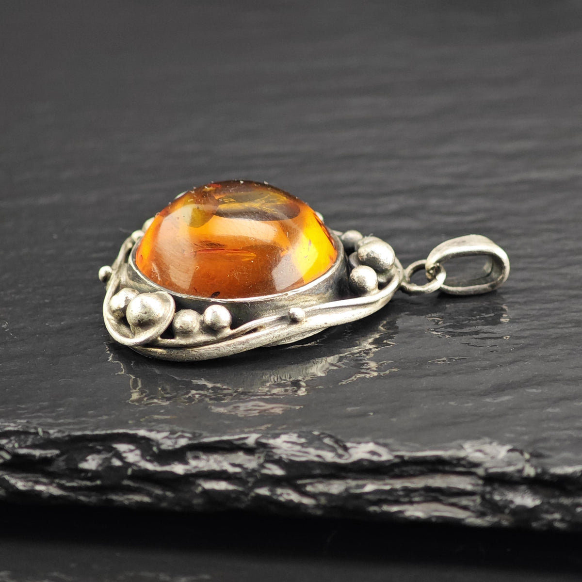 Art Nouveau Style Amber Sterling Silver Pendant P3113