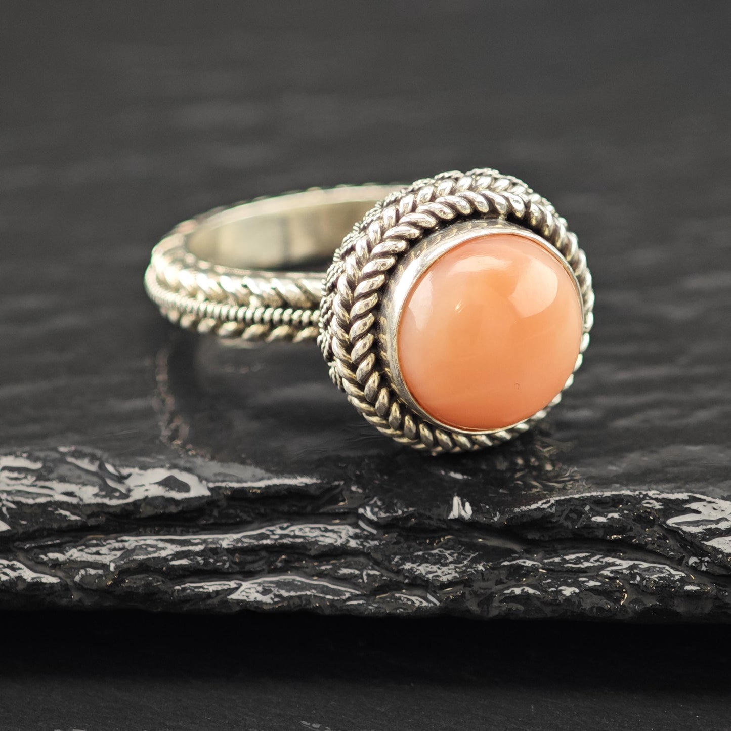 Pink Gemstone Cable Ring Sterling Silver Sz 7 R6133
