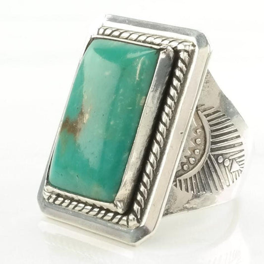 Native American Silver Ring Turquoise Stamped Sterling Blue Size 11