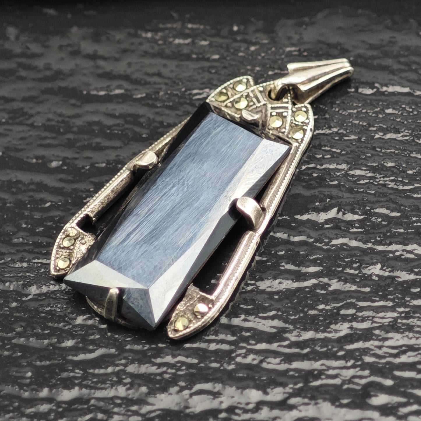 Art Deco Hematite Pendant Sterling Silver P3071
