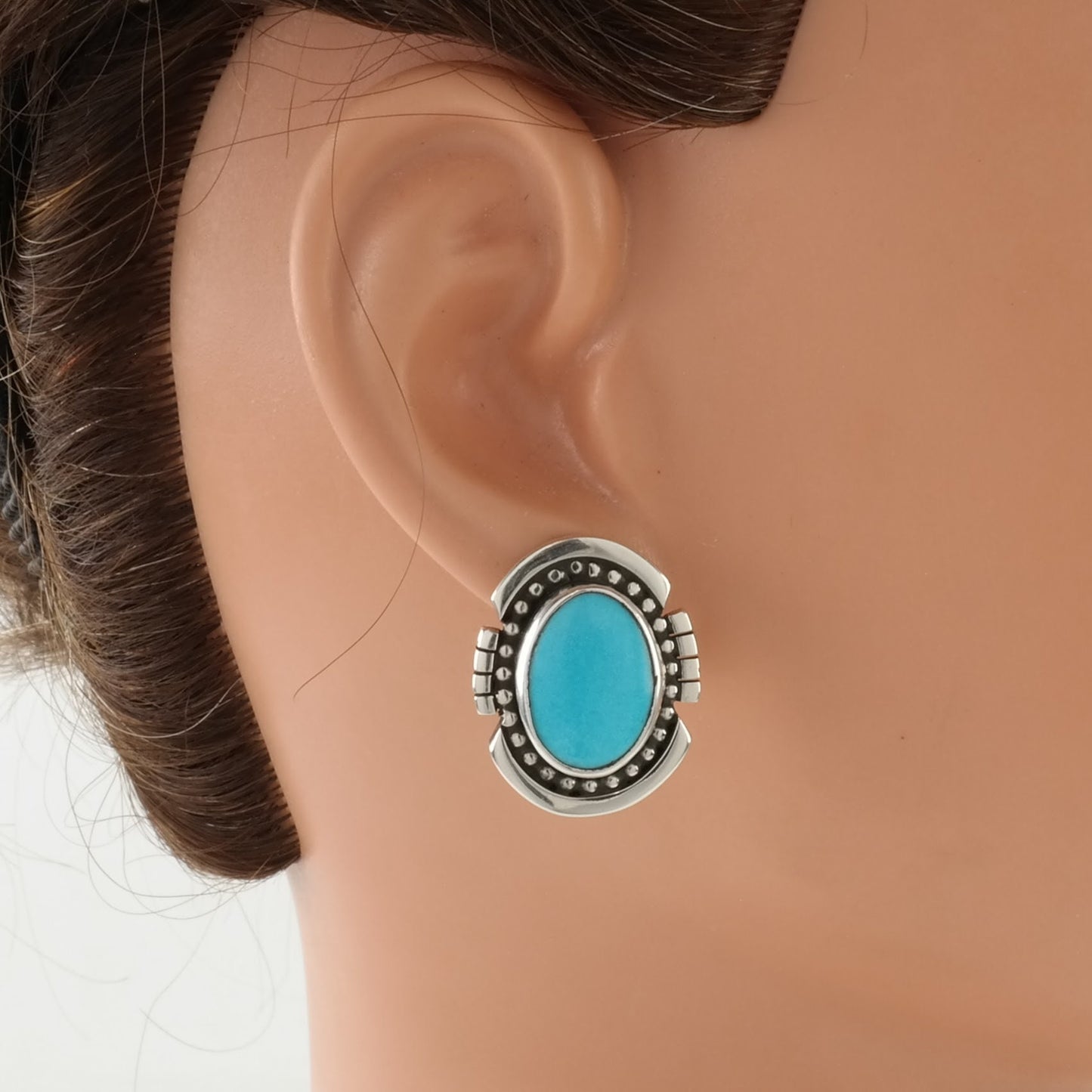 Sterling Silver Stud Earrings Native American Blue Turquoise Sleeping Beauty