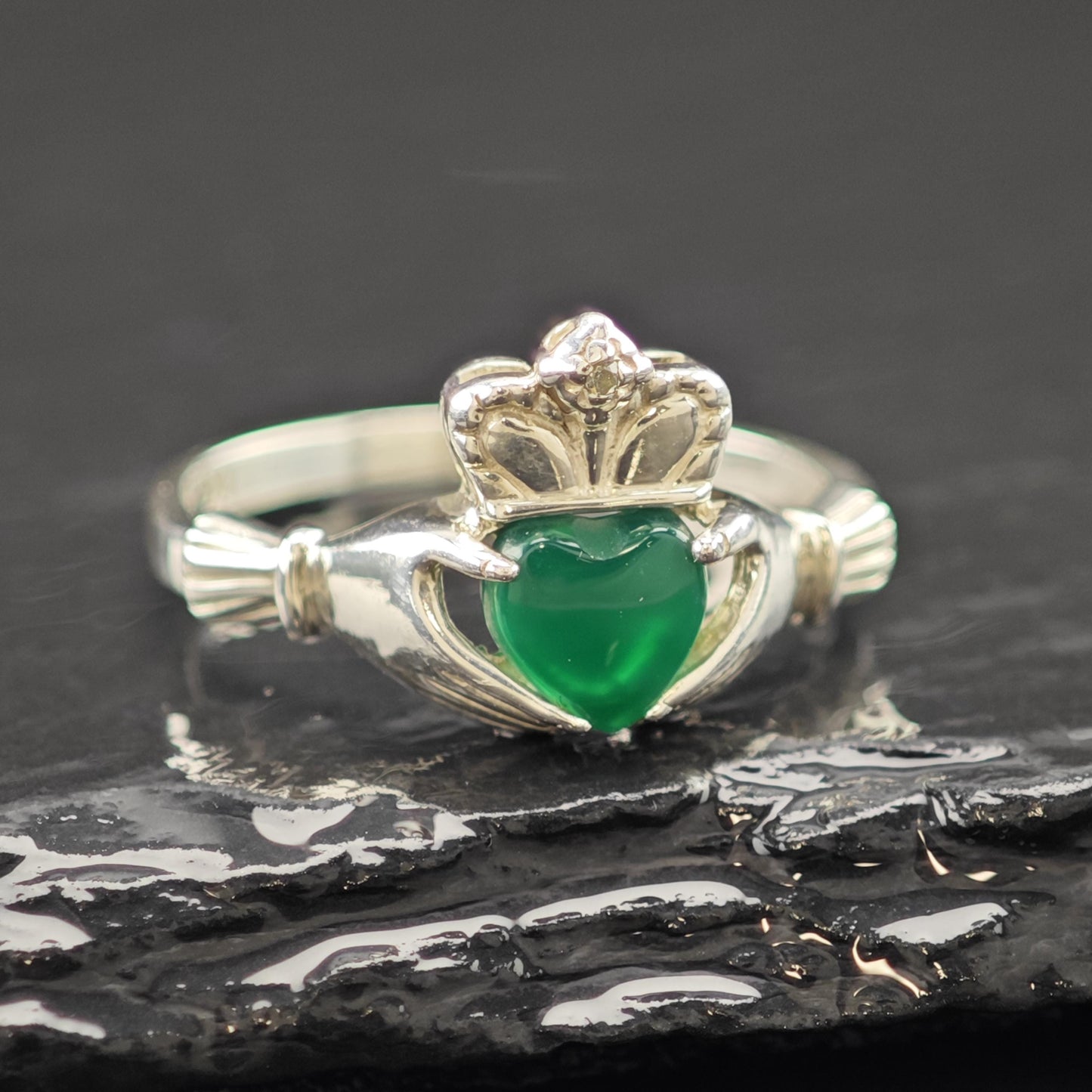 Claddagh Green Chrysoprase Ring Sterling Silver Sz 7 3/4 R6247