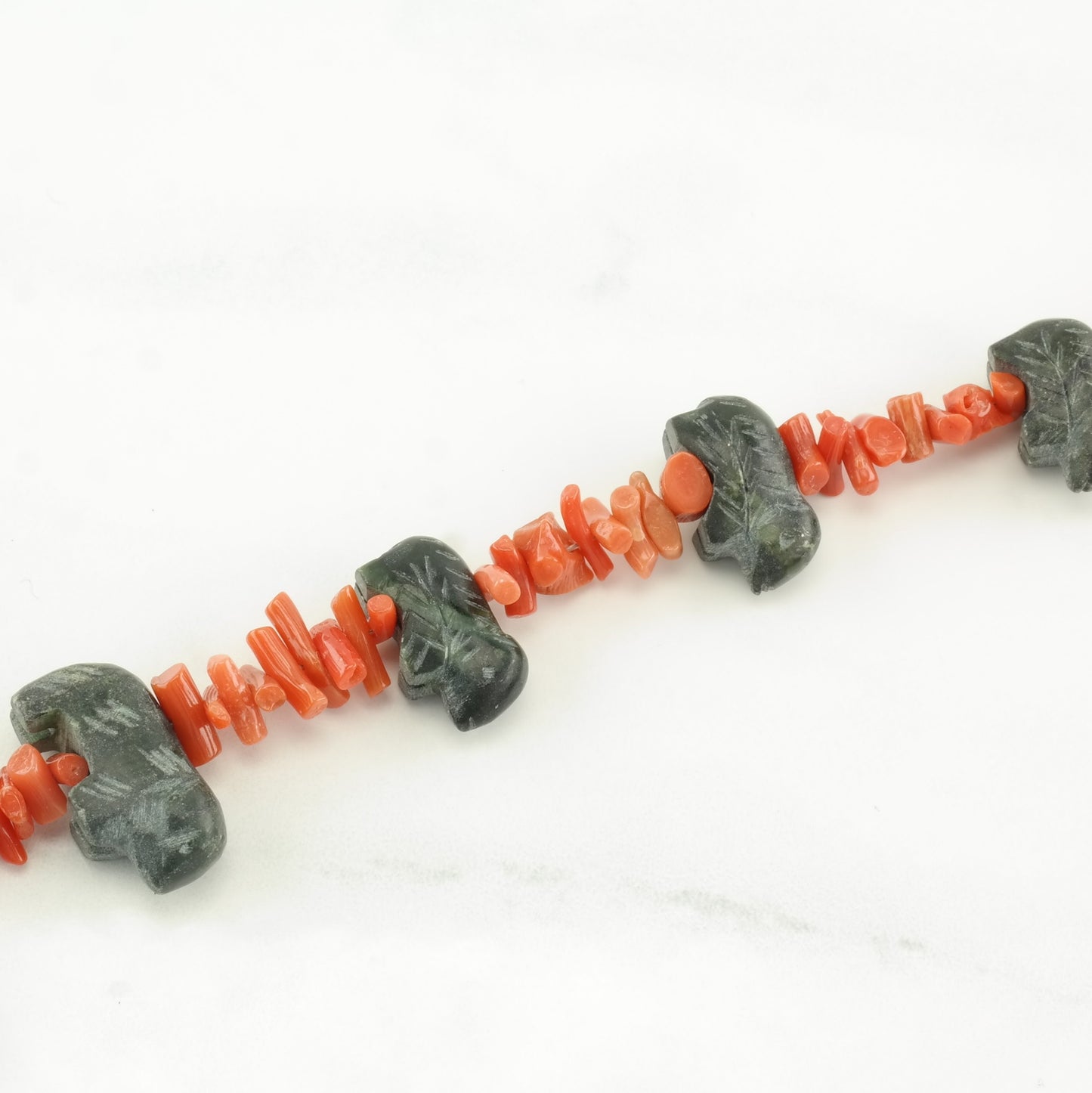 Santo Domingo Sterling Silver Coral Nephrite Jade Necklace N2034