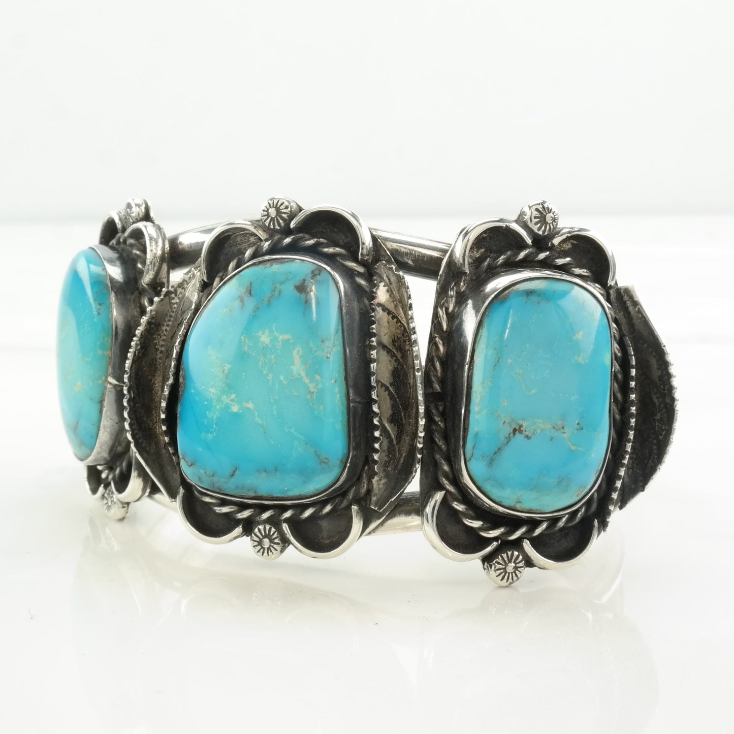 Southwest Sterling Silver Turquoise Leaf Cuff Bracelet