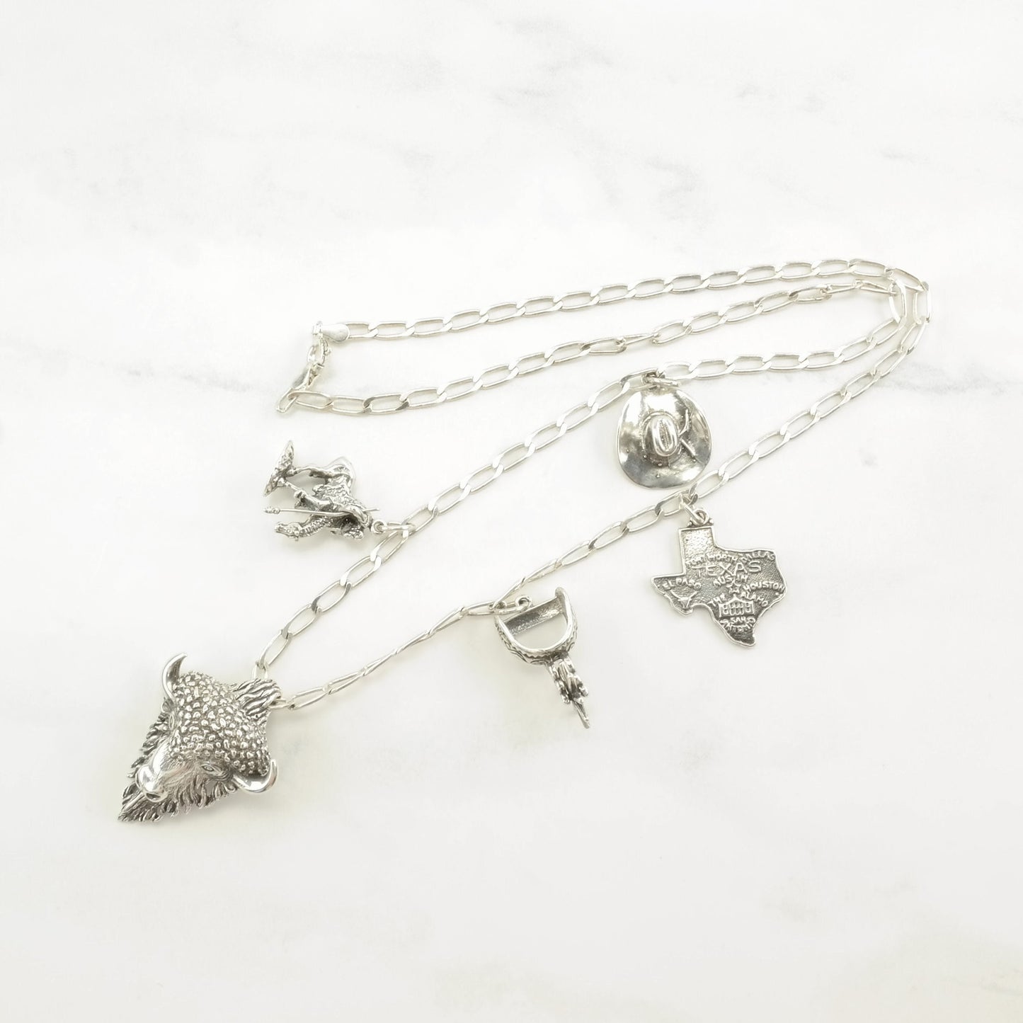 Sterling Silver Buffalo Western Charms Necklace