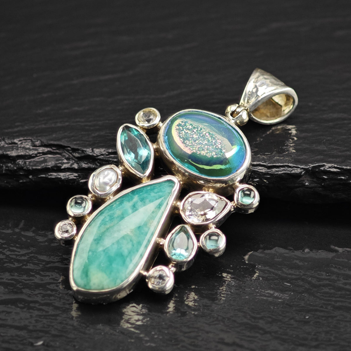 Starborn Amazonite Apatite Cluster Sterling Silver Pendant P3094