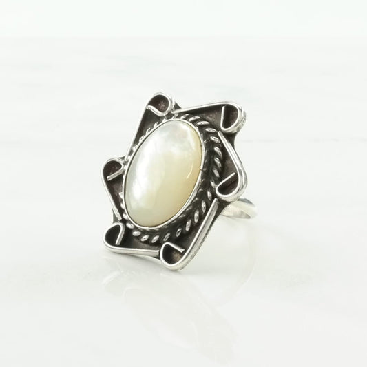 Vintage Native American Silver Ring MOP Oval Sterling White Size 6 1/4