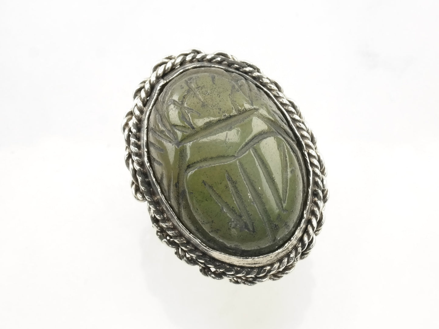 Vintage Mexico Silver Ring Carved Scarab Onyx Sterling Size 7 1/2