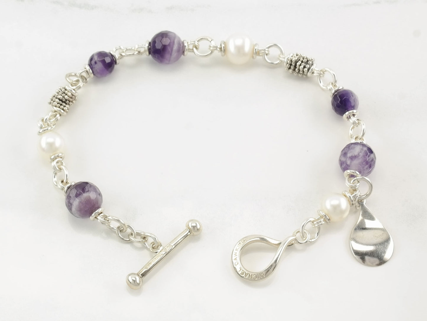 Michael Dawkins Sterling Silver Amethyst, Pearl Line Bracelet