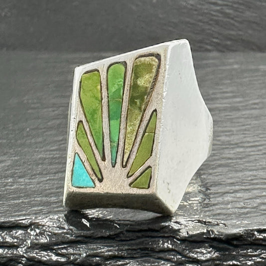 Vintage Turquoise Inlay Ring Sterling Silver