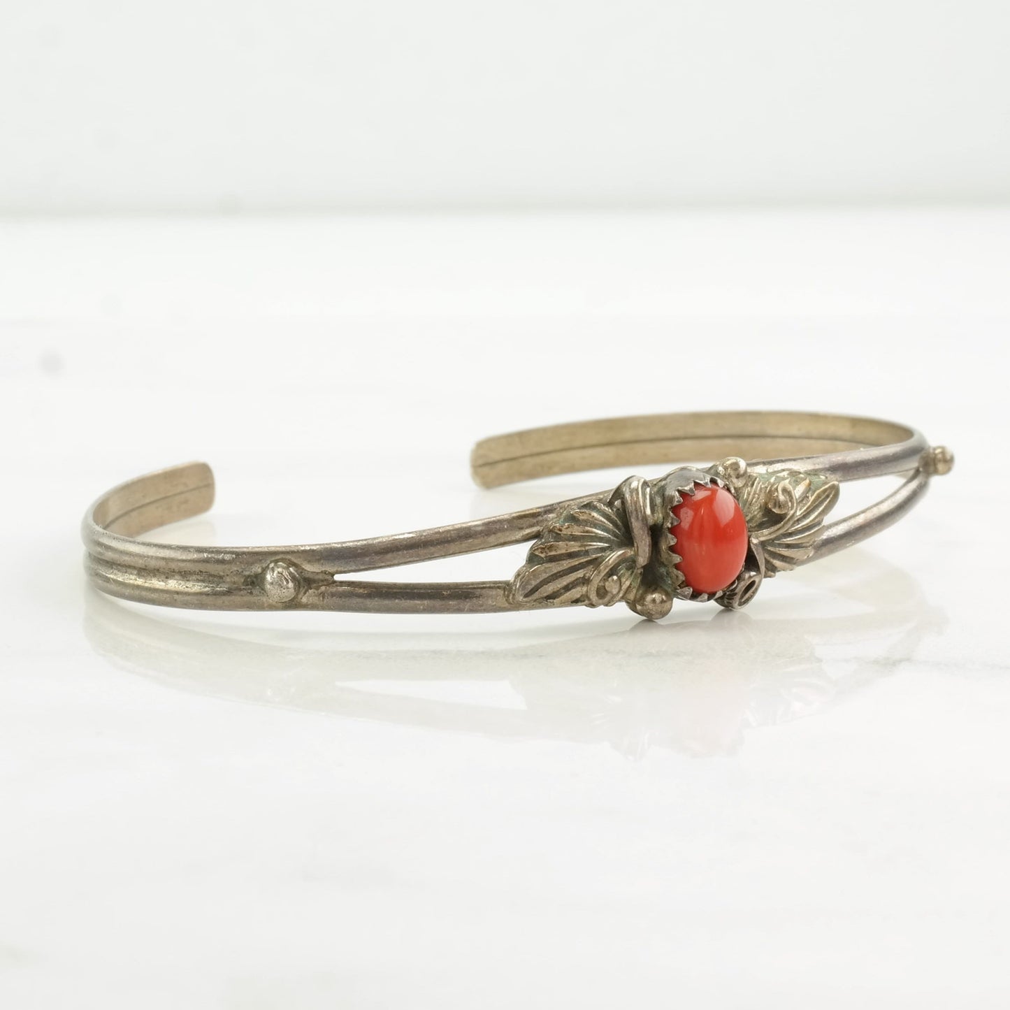 Native American Sterling Silver Cuff Bracelet Coral