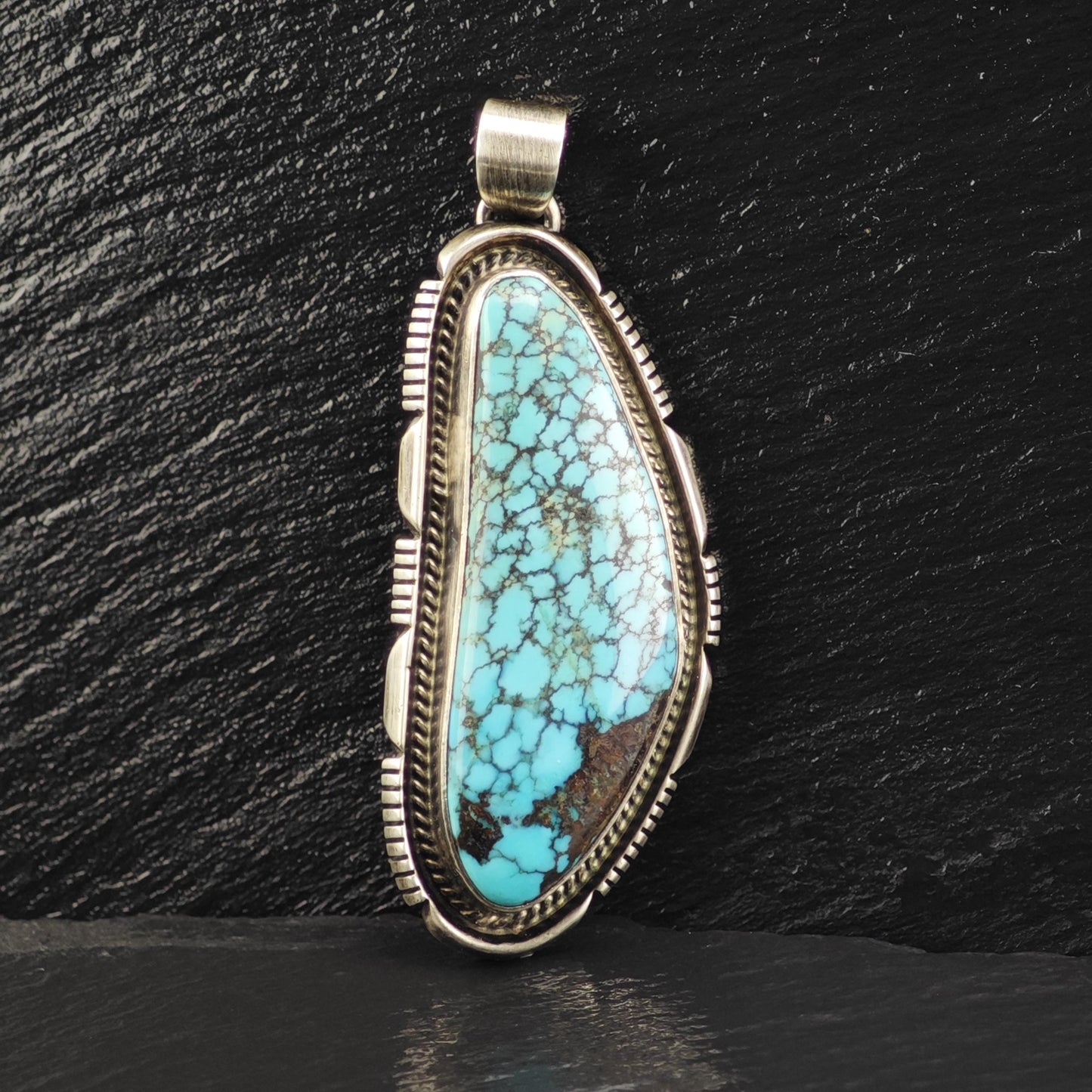 Michael Perry Spiderweb Turquoise Sterling Silver Pendant P3077