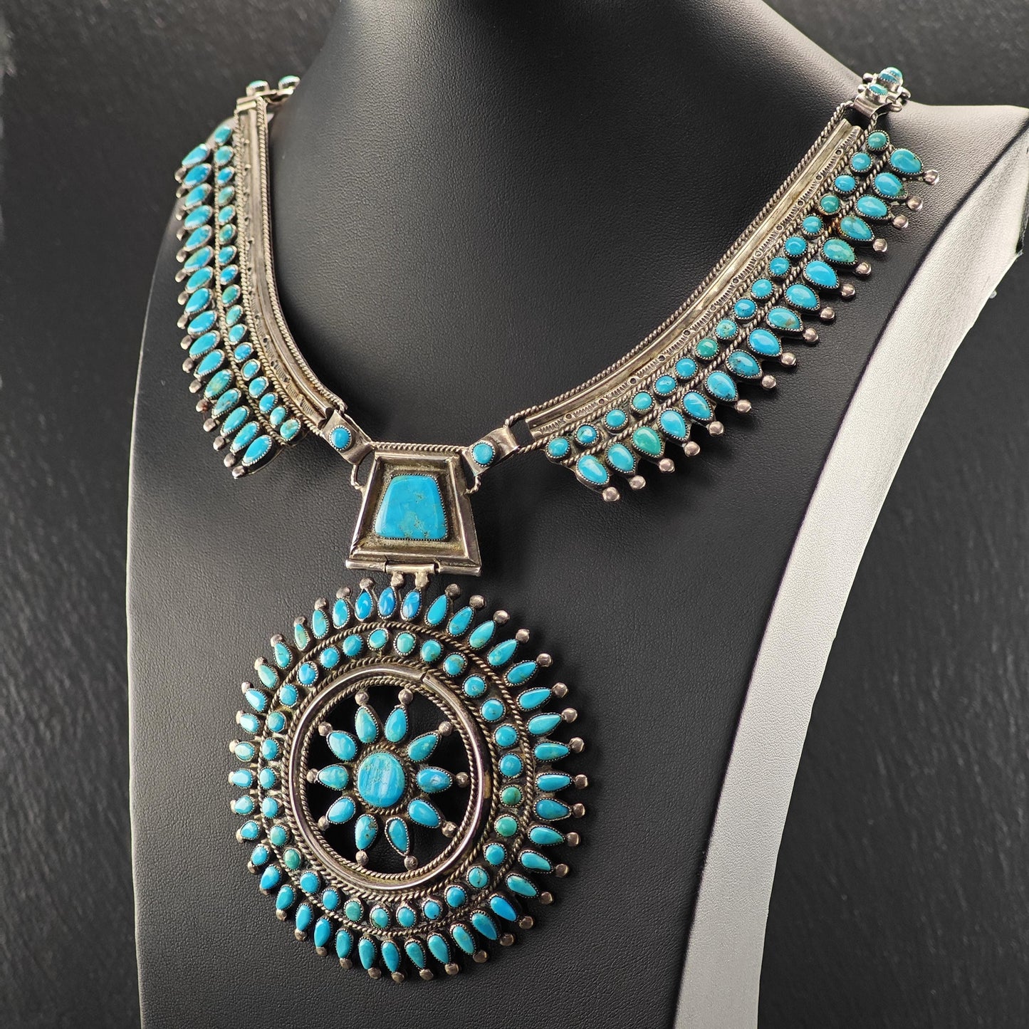 VMB Vintage Blue Turquoise Cluster Necklace in Sterling Silver