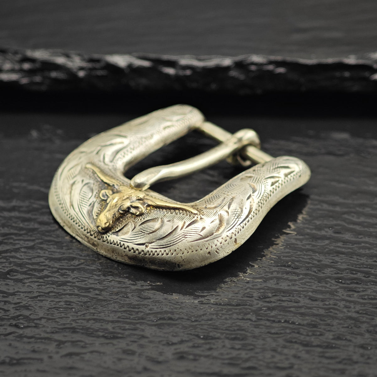 10K Gold Long Horn 1/2" Ranger Belt Buckle Sterling Silver MISC0406