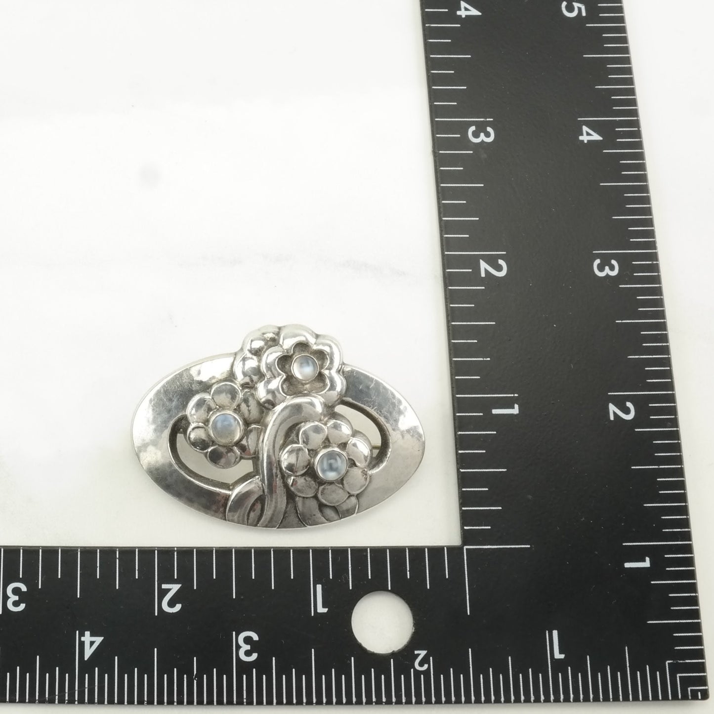 Georg Jensen Sterling Silver Brooch 28 Moonstone, Floral