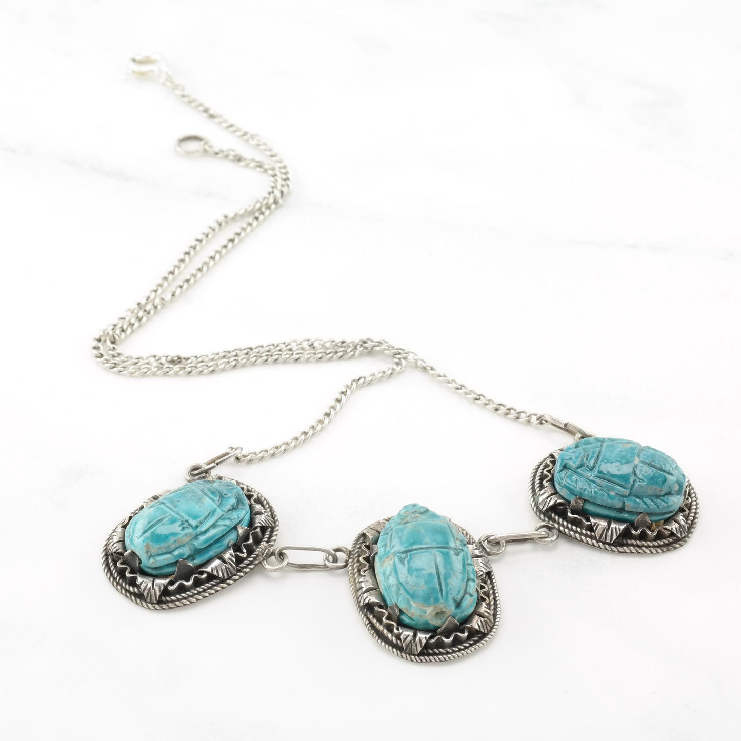 Archeological Revival Scarab Sterling Silver Necklace N2427
