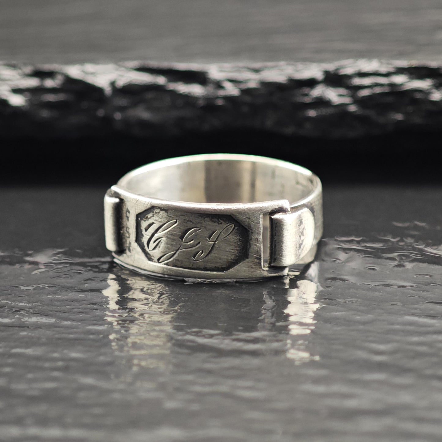 Monogrammed Forget Me Not Band Sterling Silver Ring Sz 5 1/4 R6700