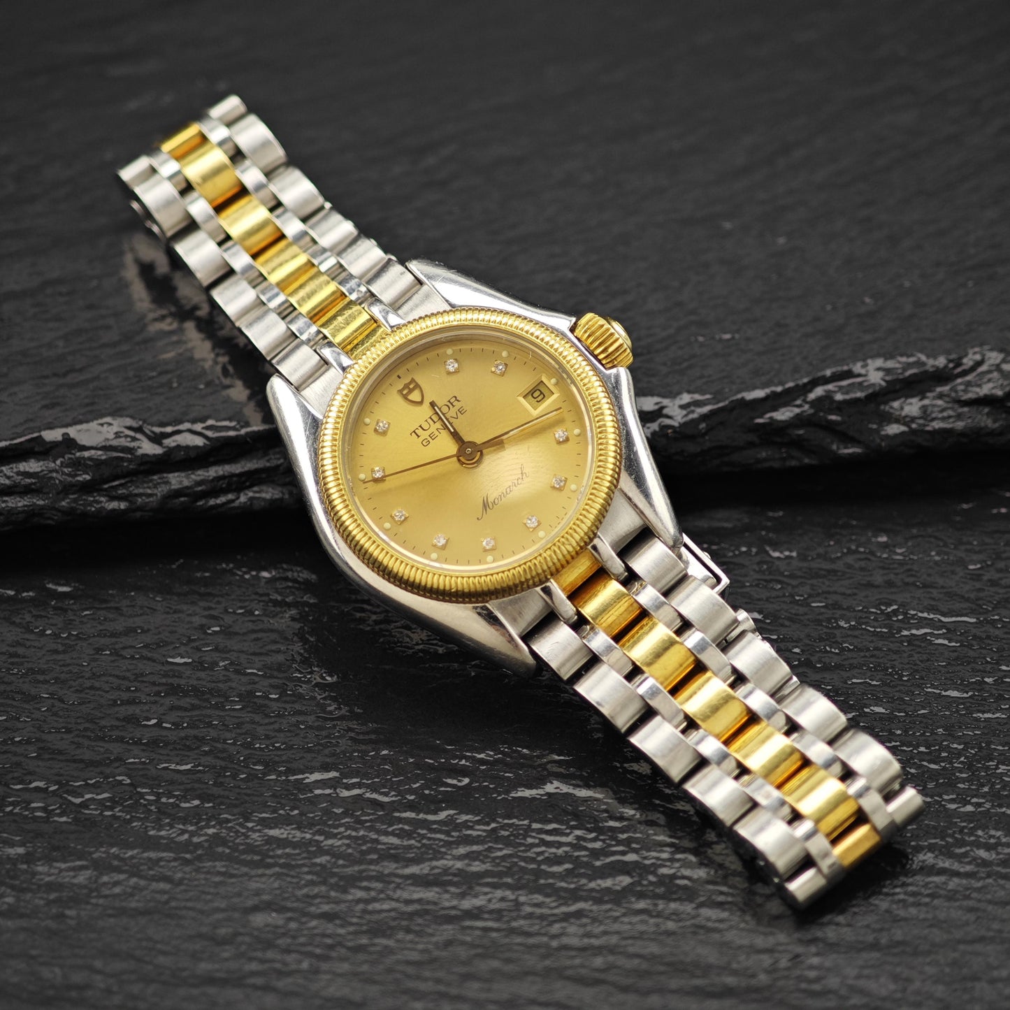 Vintage Tudor Monarch Diamond Dial Wristwatch 27mm, Stainless & 18K Gold