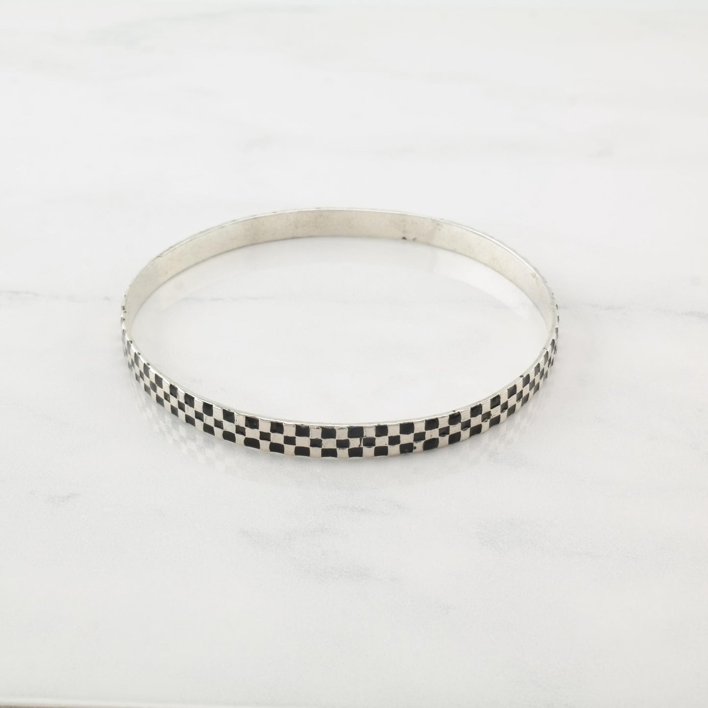 Poland 5mm Black Enamel, Sterling Silver Bangle Bracelet