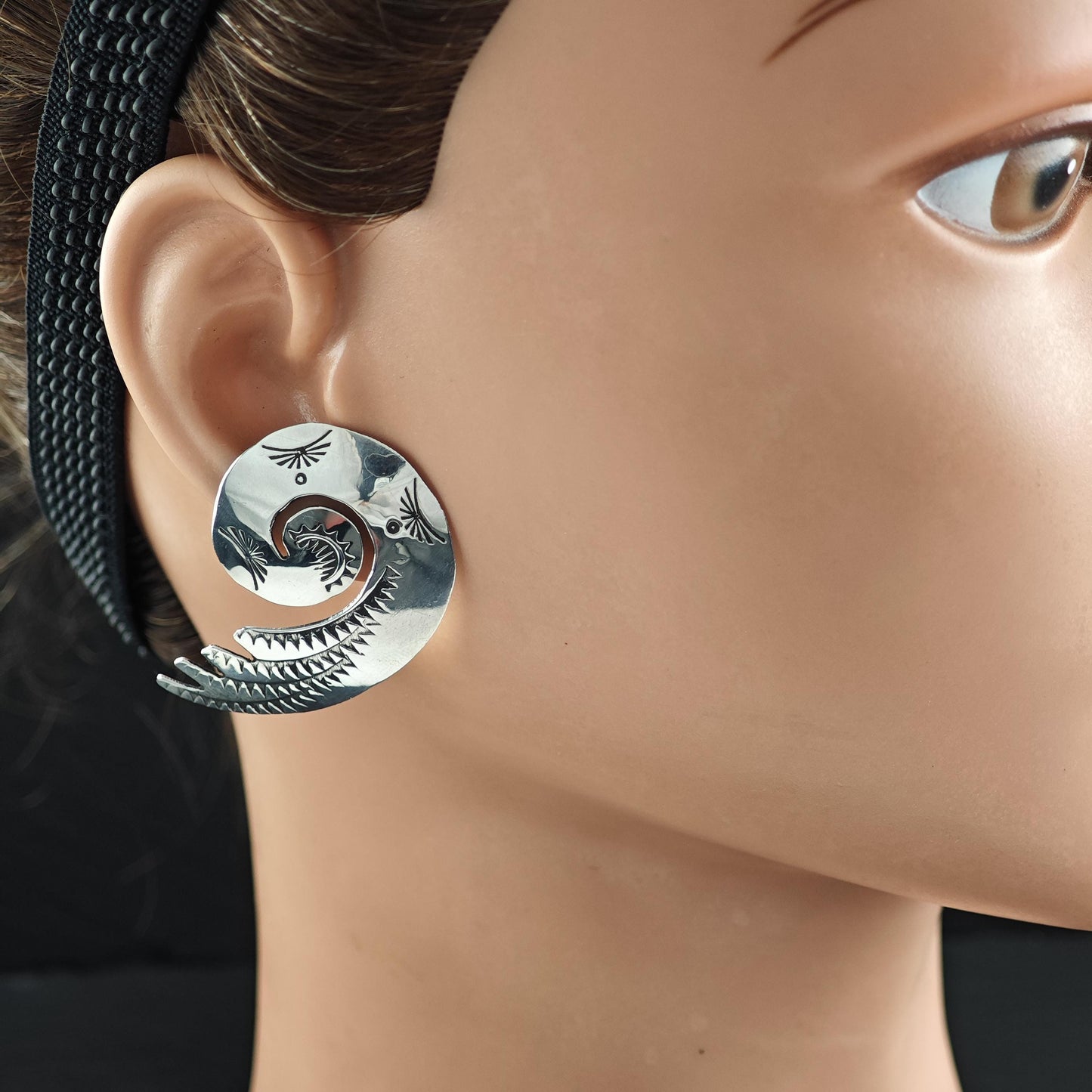 Native American Stamped, Swirl Stud Earrings Sterling Silver