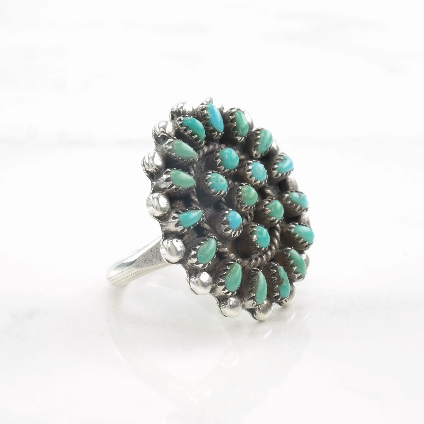 Vintage Native American Ring Turquoise Cluster Sterling Silver Size 6 1/2