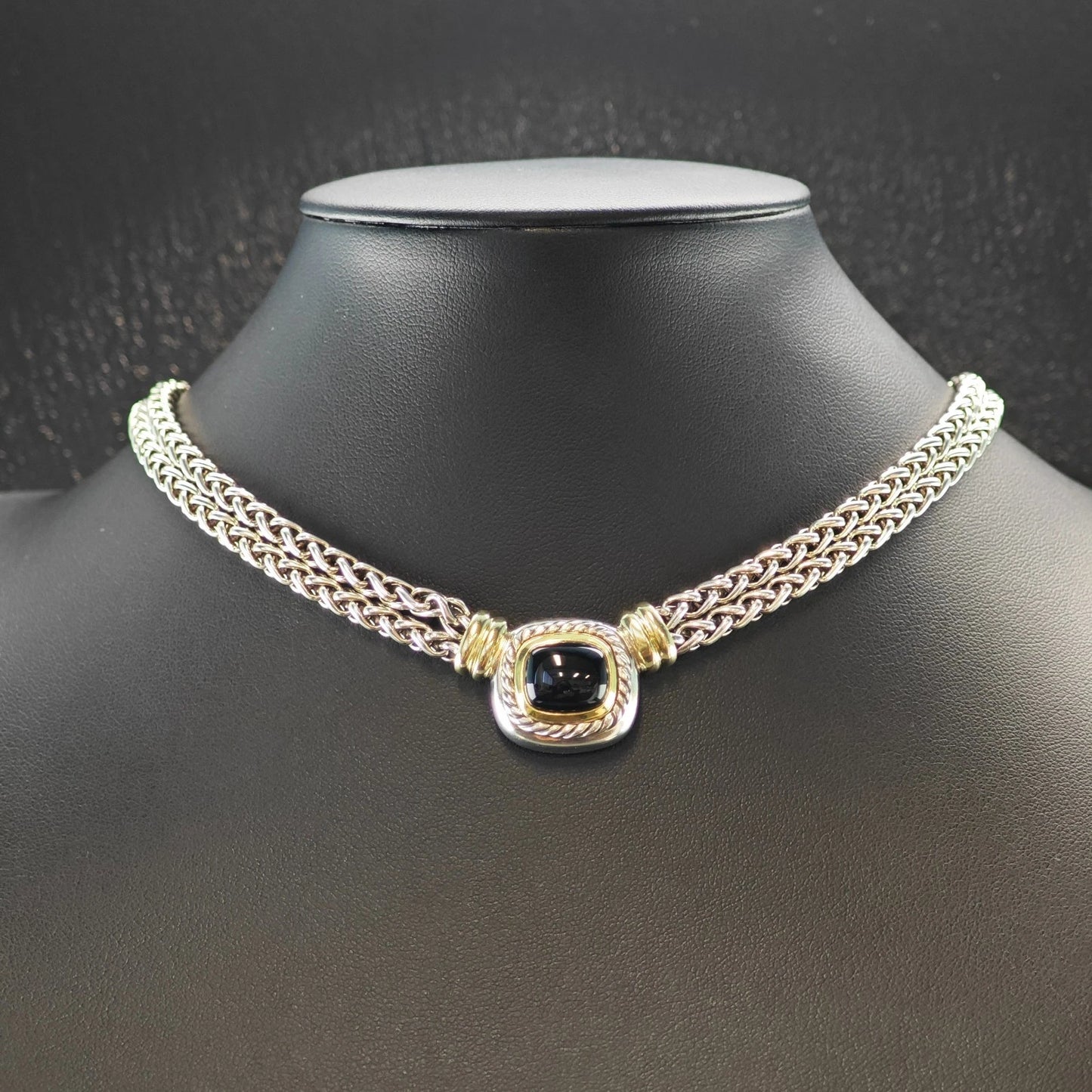 Vintage, David Yurman Sterling Silver Black, Gold Onyx 14K Gold Accent Necklace N2656