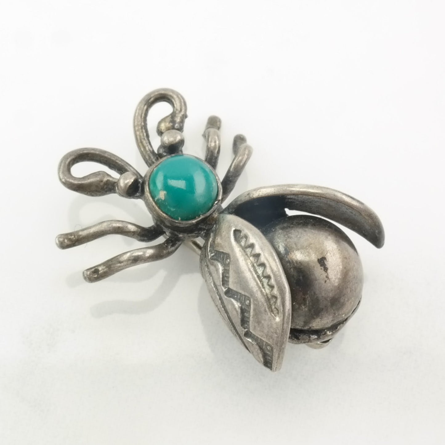 Native American Bug Brooch Blue Turquoise Bee Sterling Silver