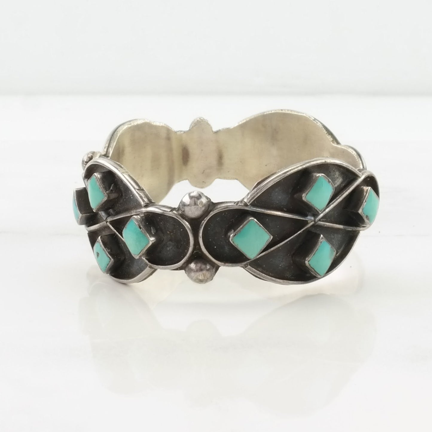 Vintage Zuni Sterling Silver Cuff Bracelet Blue Turquoise