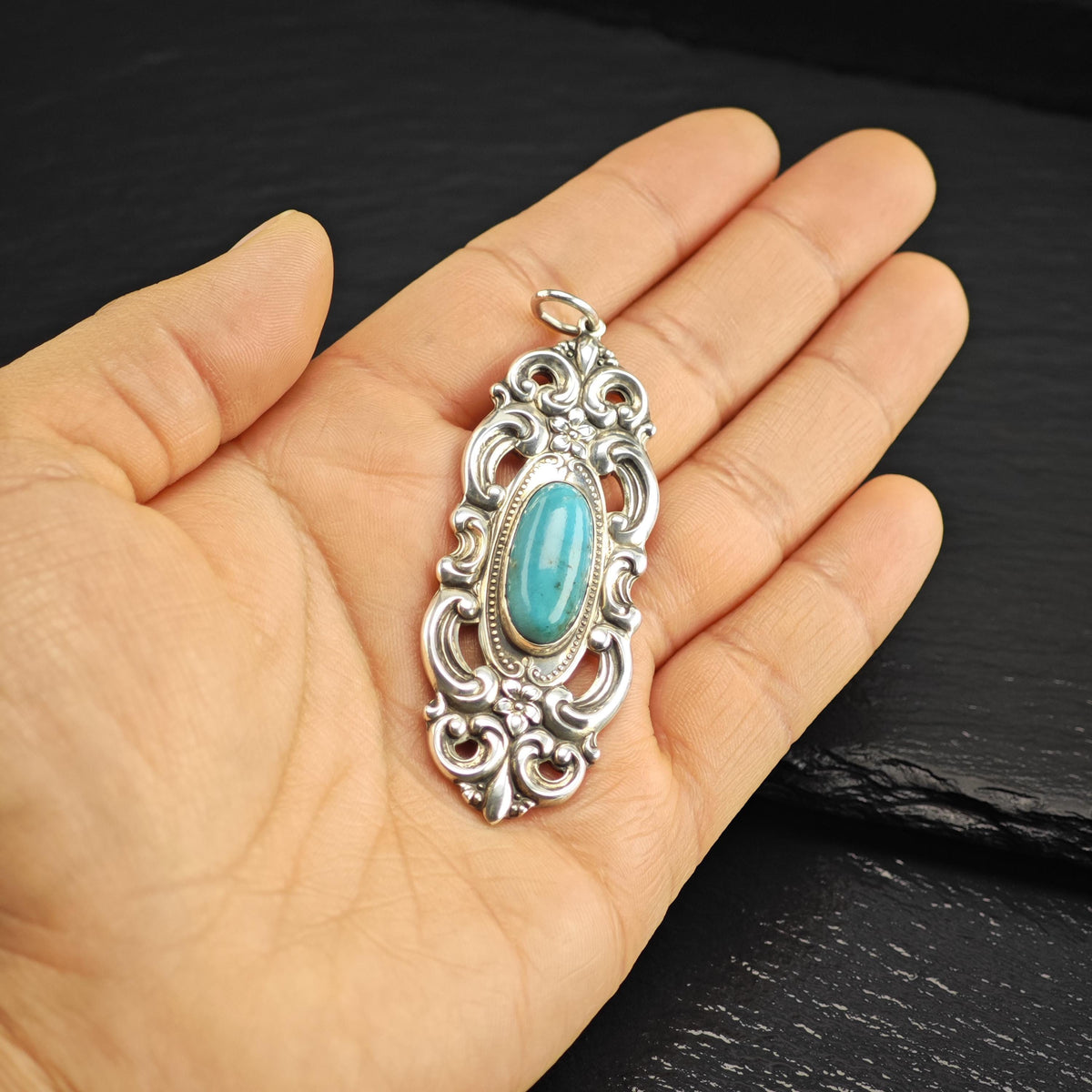 Towle Art Nouveau Style Turquoise Sterling Silver Pendant P3085