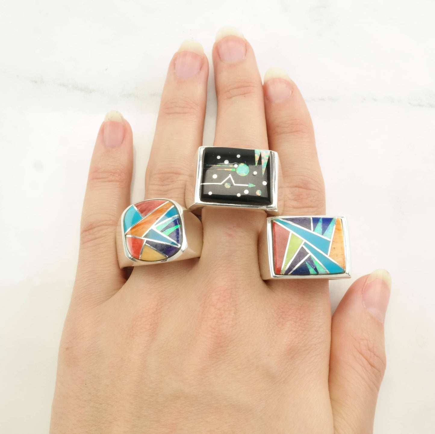 Ferris Sterling Silver Inlay Ring | Multi-Gemstone Southwest Jewelry | Size 11.5