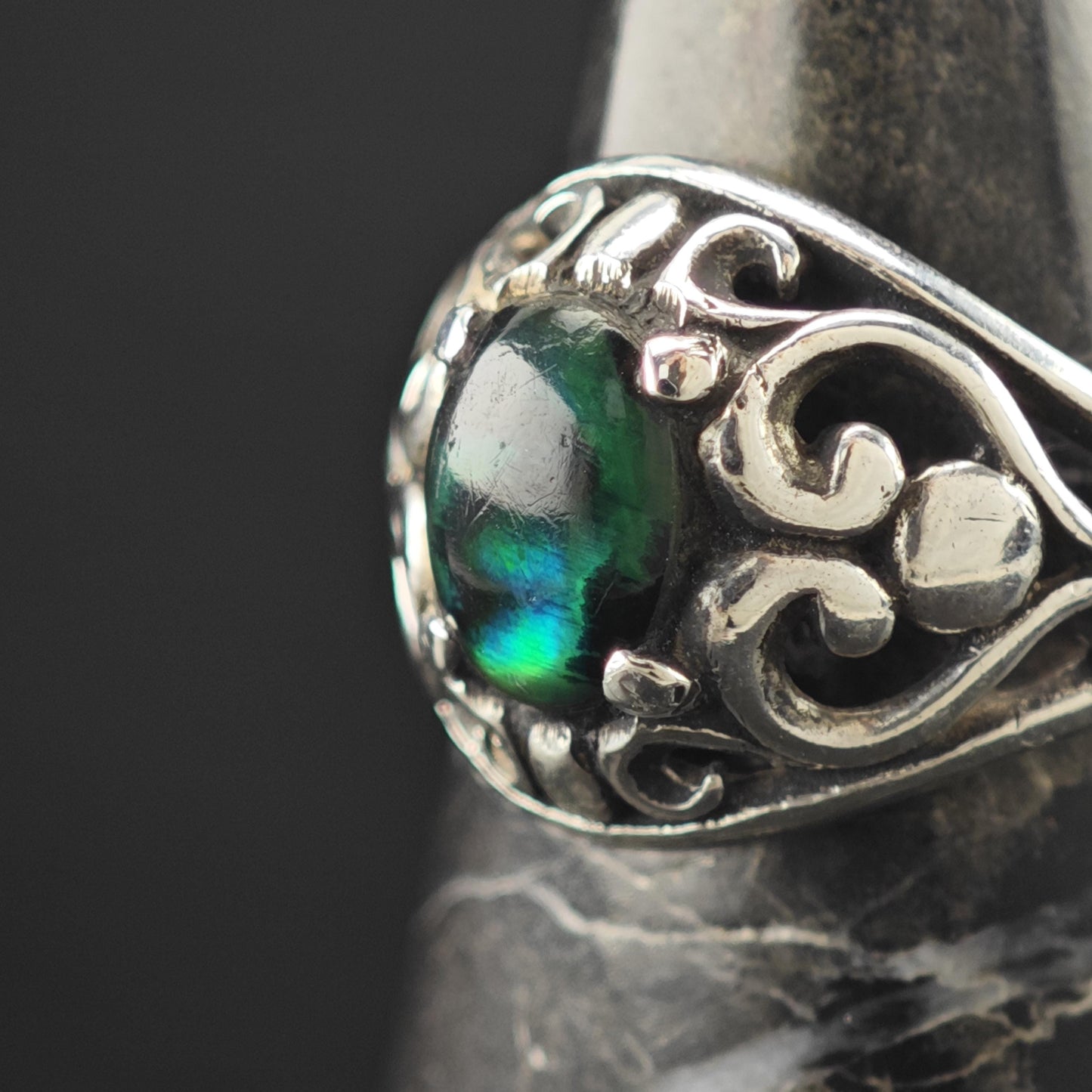 Kabana Filigree, Green Doublet Ring Sterling Silver