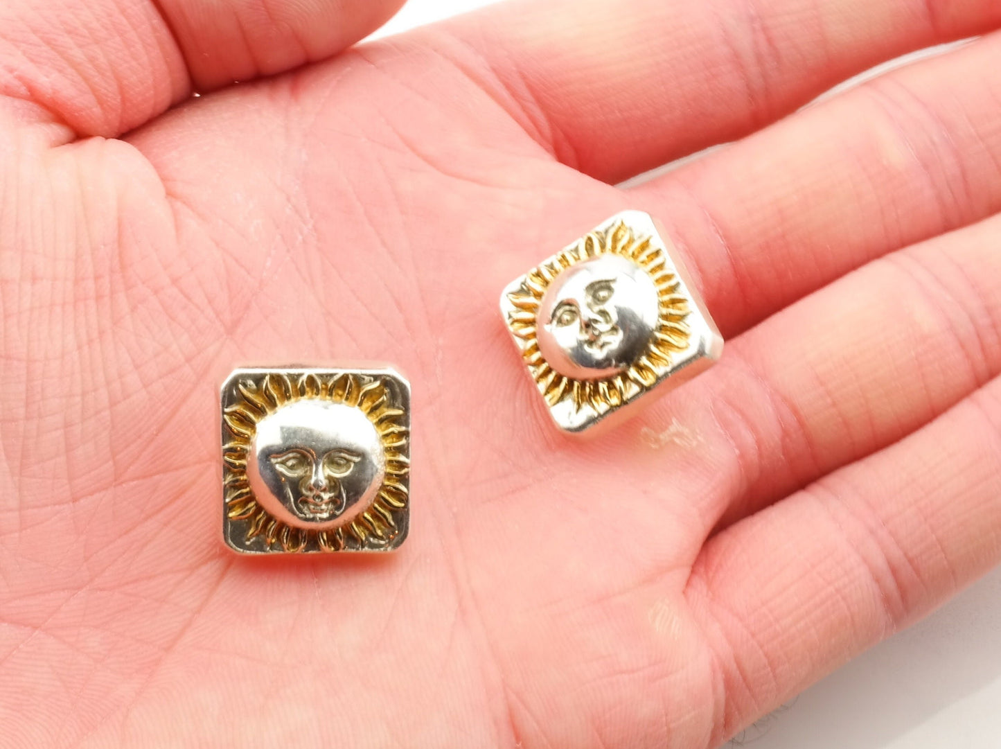 Sergio Bustamante Sterling Silver Gold Sun Square Stud Earrings