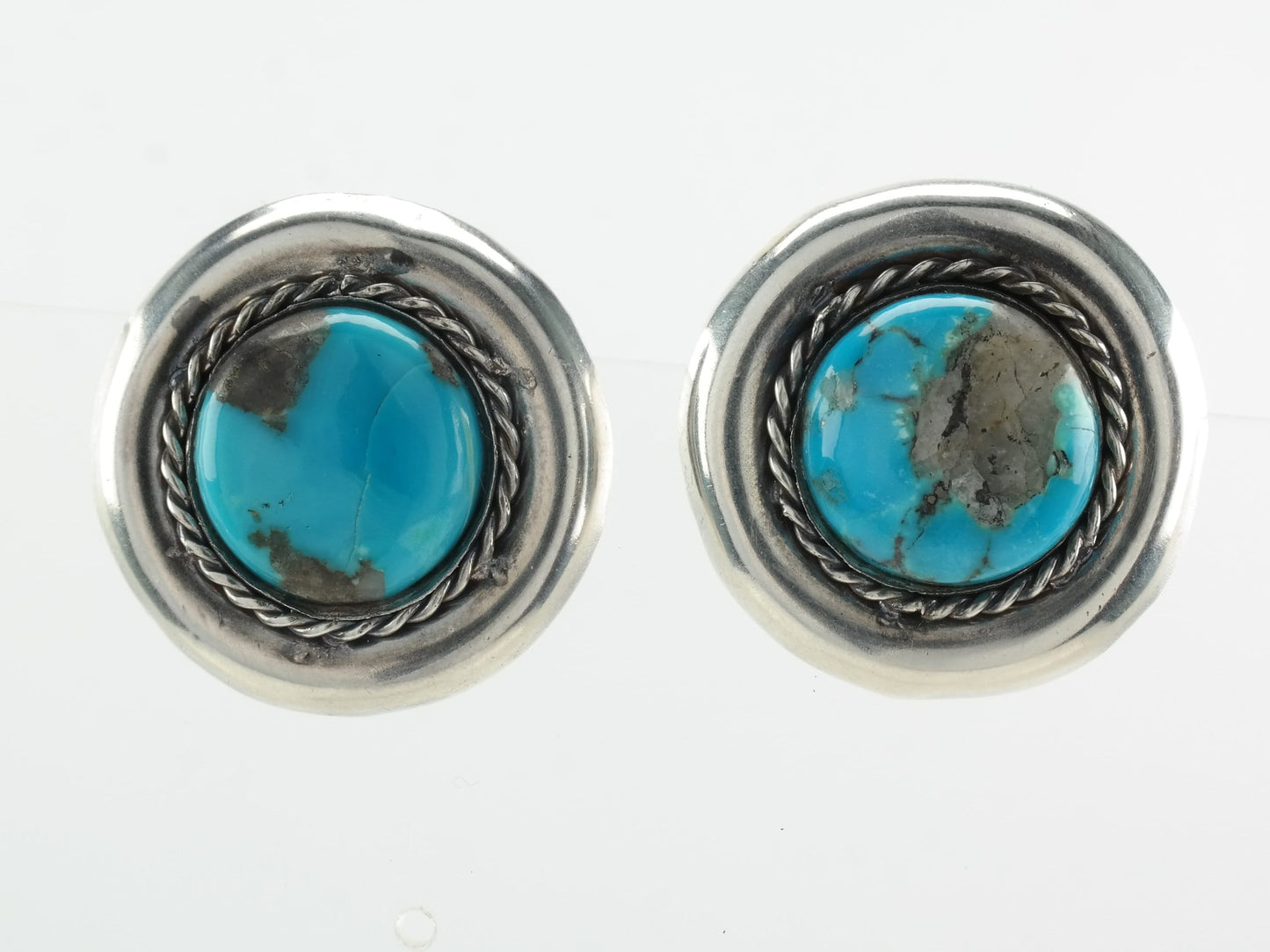 Southwest Turquoise Sterling Silver Circle Clip On Earrings